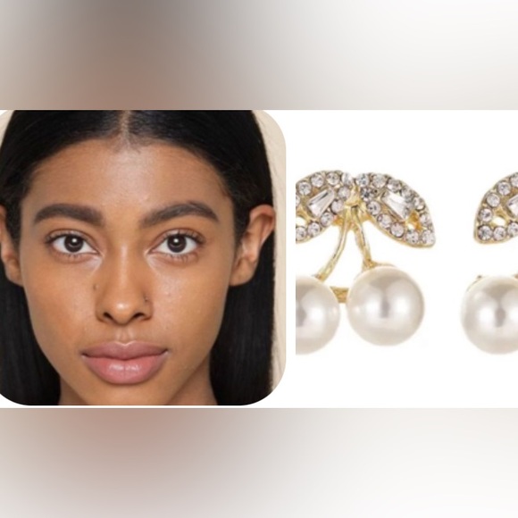 Pearl Cherry Rhinestone Earrings - Picture 4 of 9